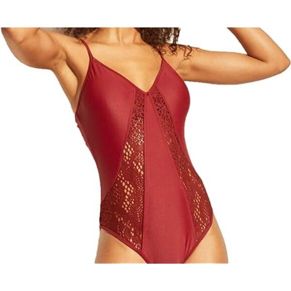 Shade & Shore Womens Whimsigoth‎ Crochet Lace Cutout One Piece Swimsuit Size M - Picture 1 of 9